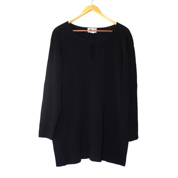 Chicos keyhole Black Travelers Top Size 2/Large Career 3/4 sleeves Pull Over - Picture 7 of 8